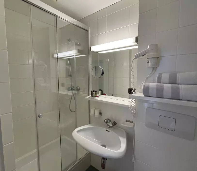 Badezimmer mit Dusche im Appartement Michael - Landhaus Kumbichl