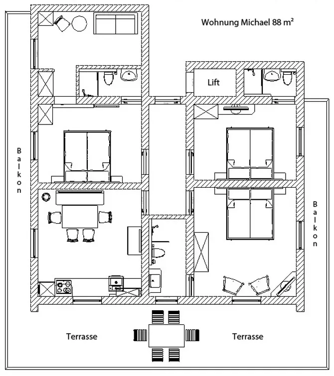 Grundriss Appartement Michael - Landhaus Kumbichl
